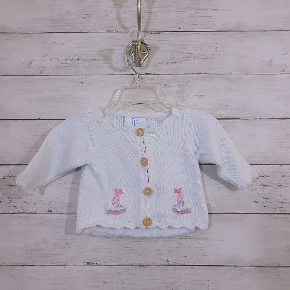 Little English White Hand Embroidered Ice Skate Cotton Cardigan Sweater 6M - Picture 10 of 10